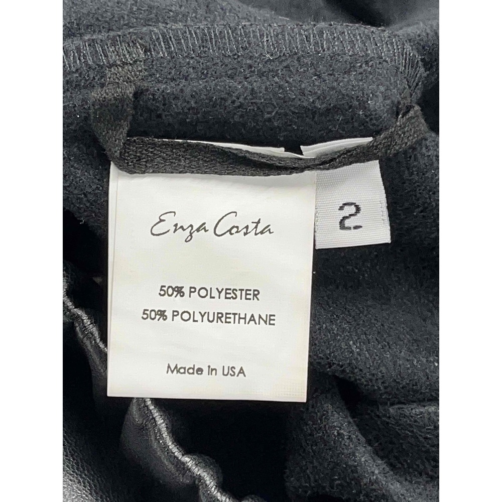 Enza Costa Black Vegan Faux Leather Elastic Waist Ankles Jogger Pants Sz 2 (Med) - Picture 5 of 10